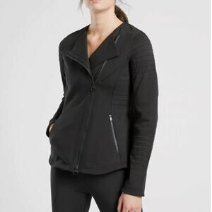 Athleta Black Moto Jacket XS Side Zip Athletic Athleisure Fitted Flattering